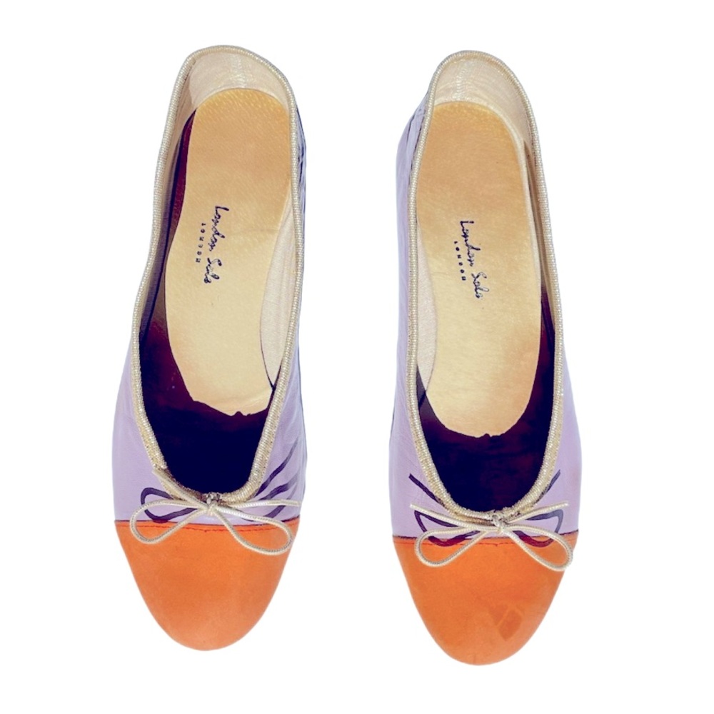 London Sole Leather Purple Orange Colorblock Ballet Flats Slippers Slides